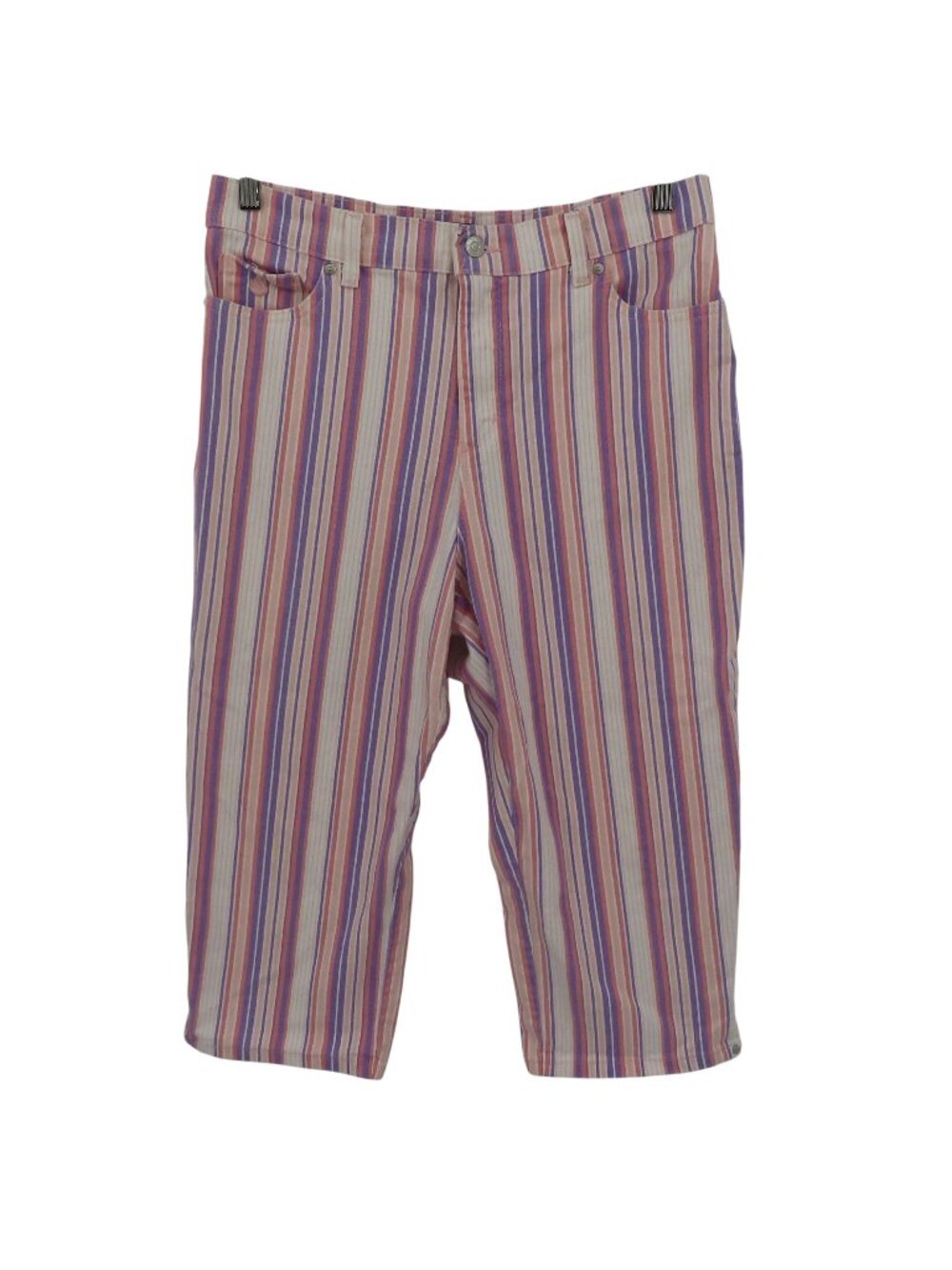 Gloria Vanderbilt Women 12 Amanda Pink Purple Vertical Stripe Cropped Jeans Pant